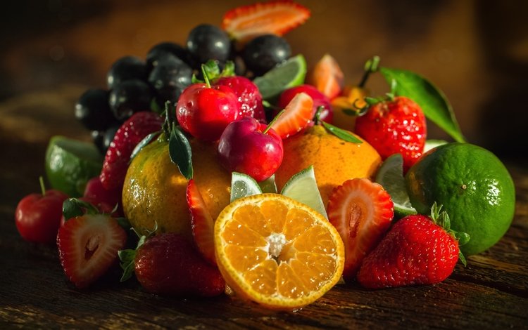 виноград, фрукты, клубника, лимон, ягоды, вишня, апельсин, лайм, grapes, fruit, strawberry, lemon, berries, cherry, orange, lime