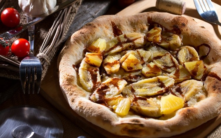 шоколад, банан, ананас, сладкая пицца, chocolate, banana, pineapple, sweet pizza