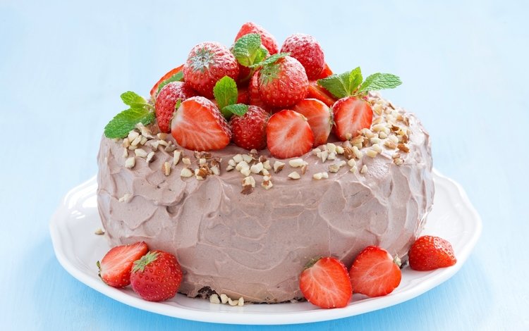 мята, клубника, торт, mint, strawberry, cake