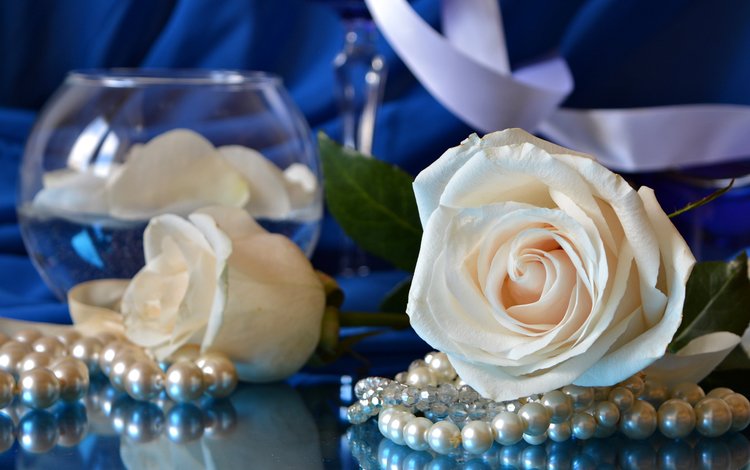 бутоны, розы, белые, ваза, ожерелье, бусины, buds, roses, white, vase, necklace, beads
