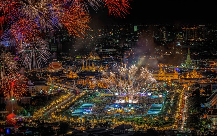 ночь, огни, салют, панорама, праздник, фейерверк, таиланд, бангкок, night, lights, salute, panorama, holiday, fireworks, thailand, bangkok