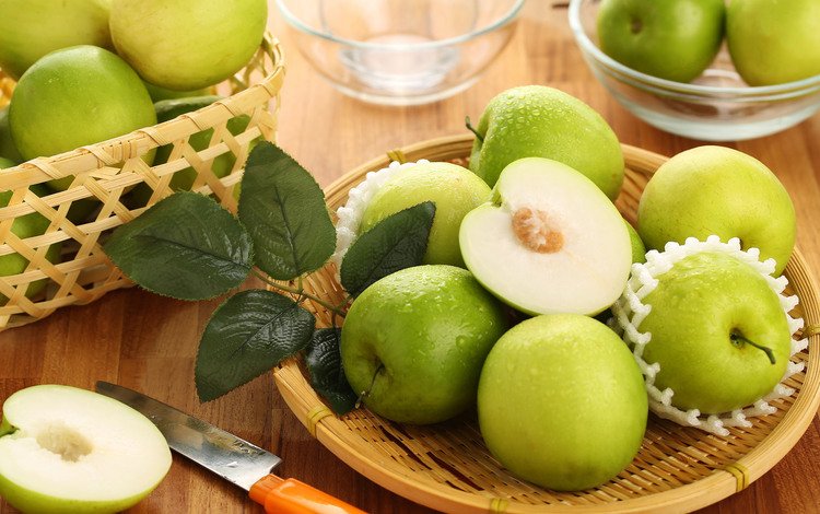 яблоки, зеленые, плоды, apples, green, fruit
