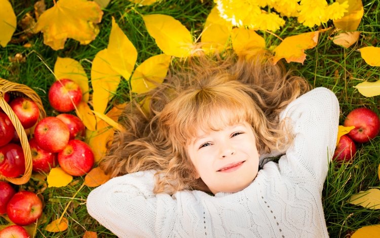 листья, яблоки, осень, ребенок, яблок, осен, дитя, leaves, apples, autumn, child