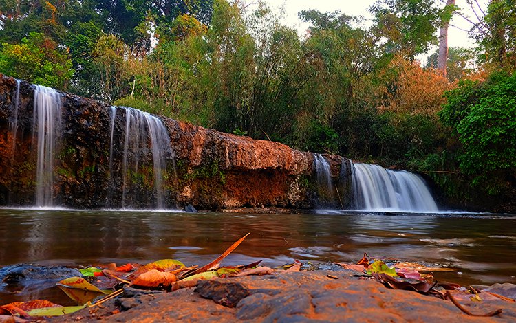 деревья, камни, лес, водопад, камбоджа, banlung waterfalls, trees, stones, forest, waterfall, cambodia