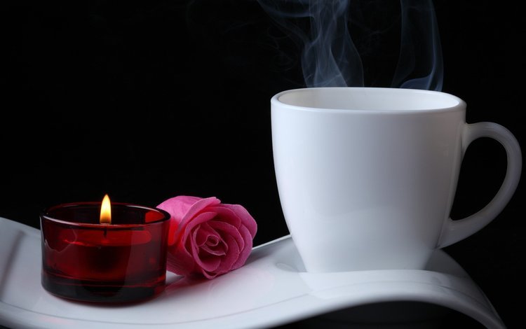 фон, цветок, роза, кофе, свеча, background, flower, rose, coffee, candle