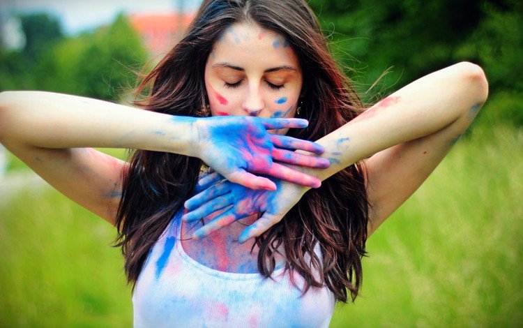 девушка, краски, руки, girl, paint, hands