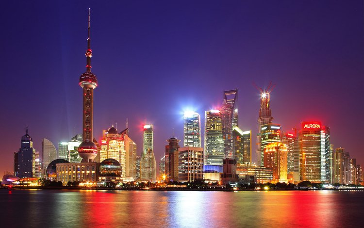 ночь, огни, небоскребы, шанхай, китай, night, lights, skyscrapers, shanghai, china