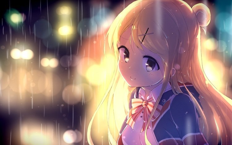 арт, девушка, улыбка, аниме, дождь, nitro, mugityaoisii, kiniro mosaic, kujou karen, art, girl, smile, anime, rain