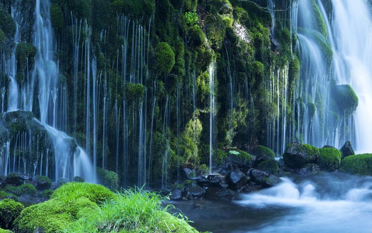камни, водопад, поток, мох, stones, waterfall, stream, moss
