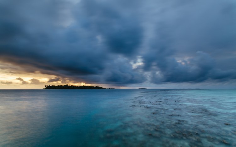 закат, океан, остров, риф, kihaad, мальдивские о-ва, sunset, the ocean, island, reef, maldives
