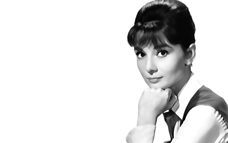 чёрно-белое, актриса, одри хепбёрн, black and white, actress, audrey hepburn