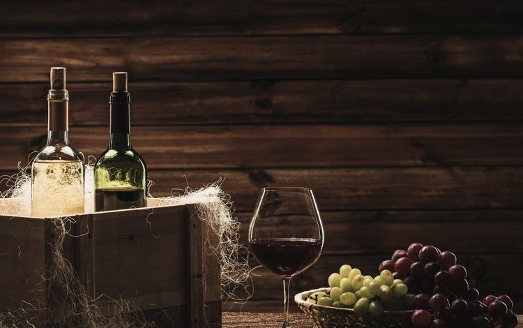 виноград, бокал, вино, бутылки, ящик, пробки, grapes, glass, wine, bottle, box, tube
