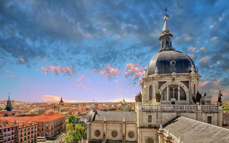 небо, собор, панорама, испания, испании, мадрид, cathedral of saint mary the royal of la almud, almudena cathedral, собор альмудена, the sky, cathedral, panorama, spain, madrid, cathedral of the almudena