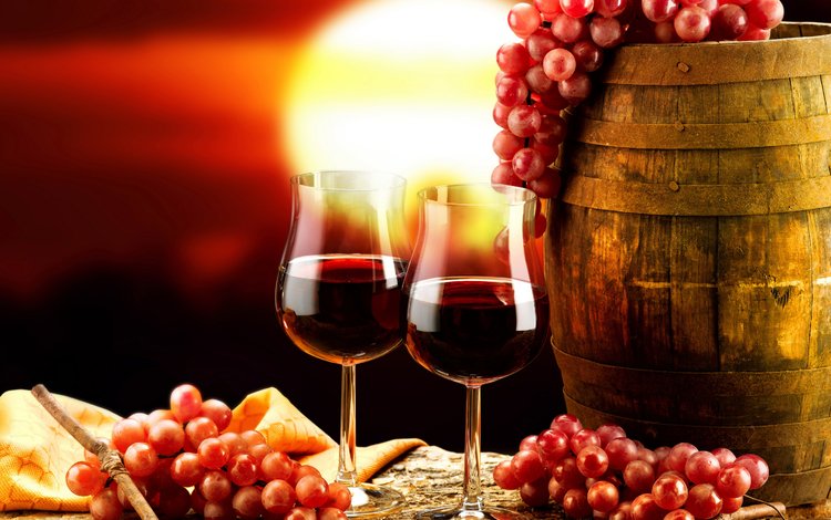 фон, виноград, красный, вино, бокалы, бочонок, background, grapes, red, wine, glasses, barrel
