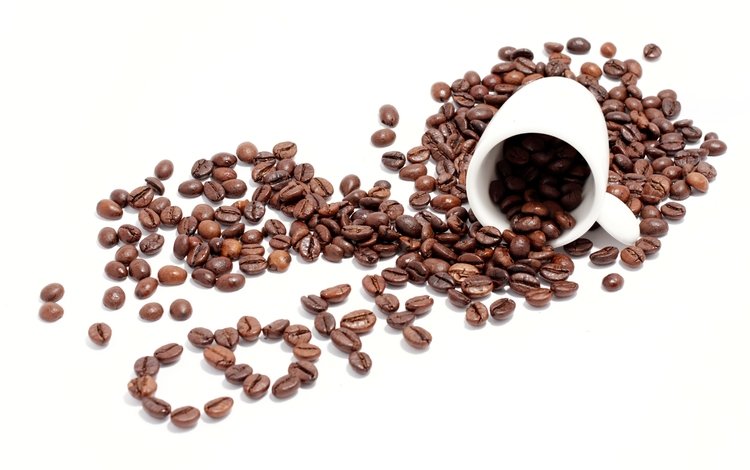 зерна, кофе, белый фон, чашка, кофейные зерна, кубок, бобы, grain, coffee, white background, cup, coffee beans, beans