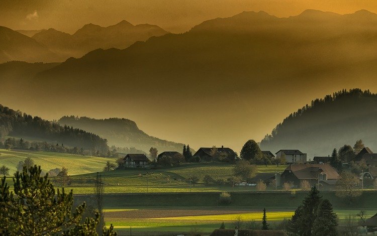 горы, пейзаж, пейзажи, осень, швейцария, сумерки, гросхёхштеттен, jorg pete, mountains, landscape, landscapes, autumn, switzerland, twilight, dombresson