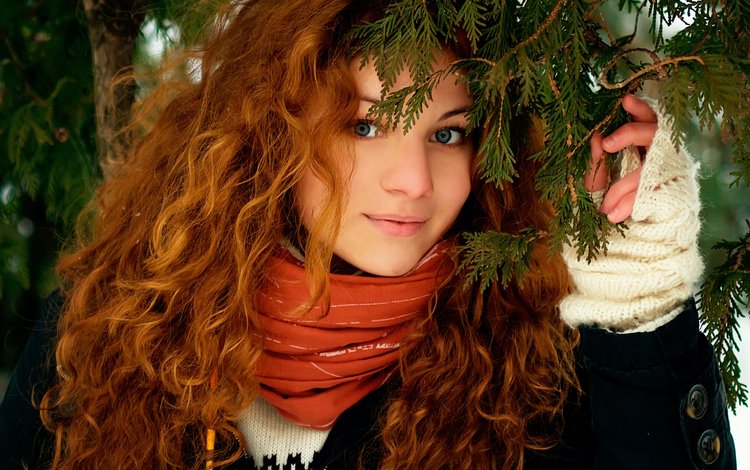 природа, лес, девушка, улыбка, взгляд, волосы, лицо, рыжие, nature, forest, girl, smile, look, hair, face, red