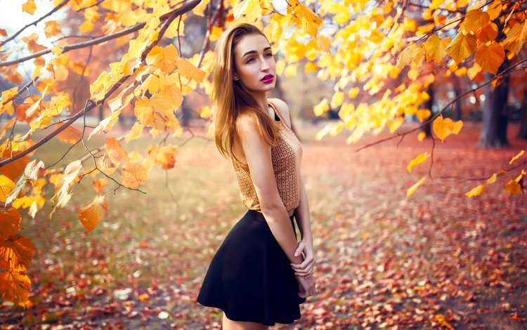 дерево, девушка, осень, юбка, модель, tree, girl, autumn, skirt, model