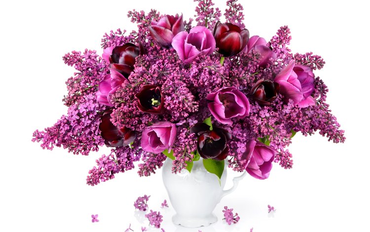цветы, бутоны, лепестки, букет, тюльпаны, сирень, сиреневая, тульпаны, букеты, flowers, buds, petals, bouquet, tulips, lilac, bouquets