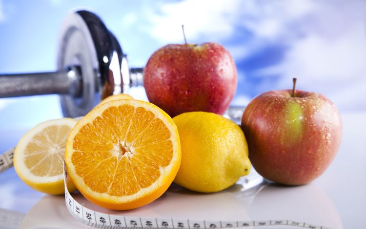 фрукты, яблоки, гантели, здоровое питание, fruit, apples, dumbbells, healthy eating