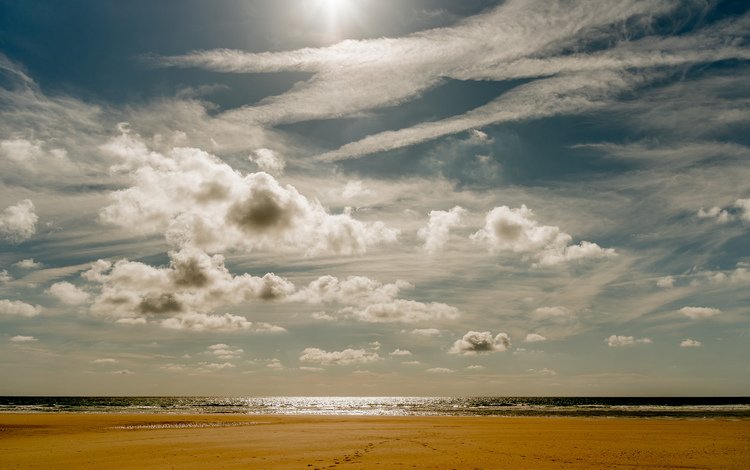 небо, облака, солнце, море, пляж, горизонт, the sky, clouds, the sun, sea, beach, horizon