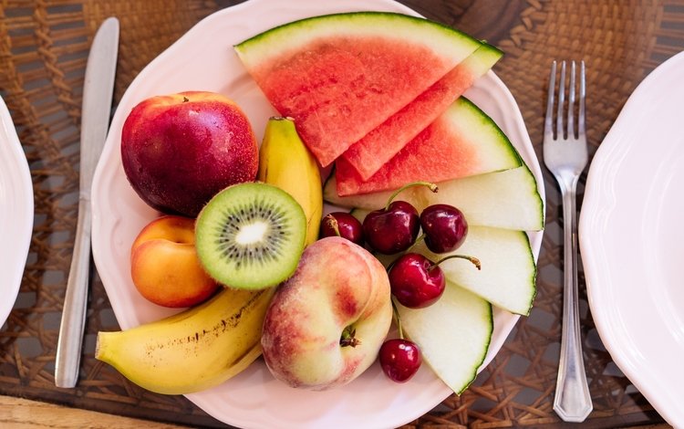 фрукты, черешня, арбуз, киви, персик, банан, дыня, нектарин, fruit, cherry, watermelon, kiwi, peach, banana, melon, nectarine