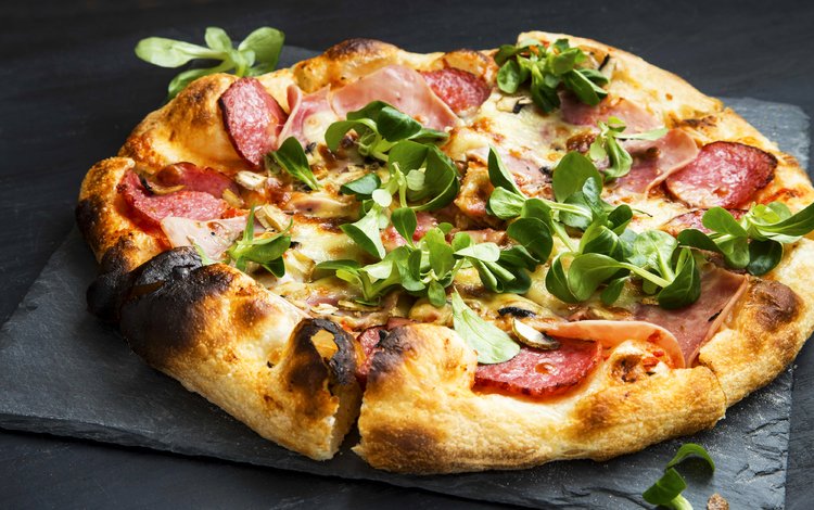 зелень, сыр, колбаса, пицца, брынза, ветчина, быстрое питание, greens, cheese, sausage, pizza, ham, fast food