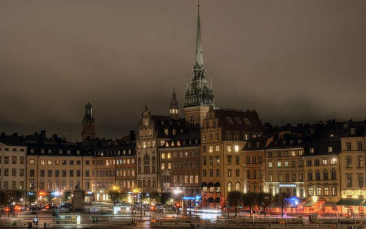ночь, фонари, город, дома, швеция, стокгольм, night, lights, the city, home, sweden, stockholm