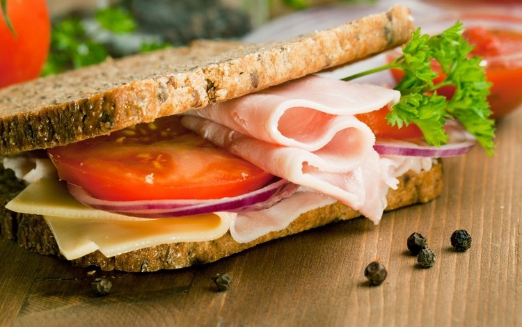 зелень, бутерброд, сыр, хлеб, помидор, брынза, ветчина, быстрое питание, greens, sandwich, cheese, bread, tomato, ham, fast food