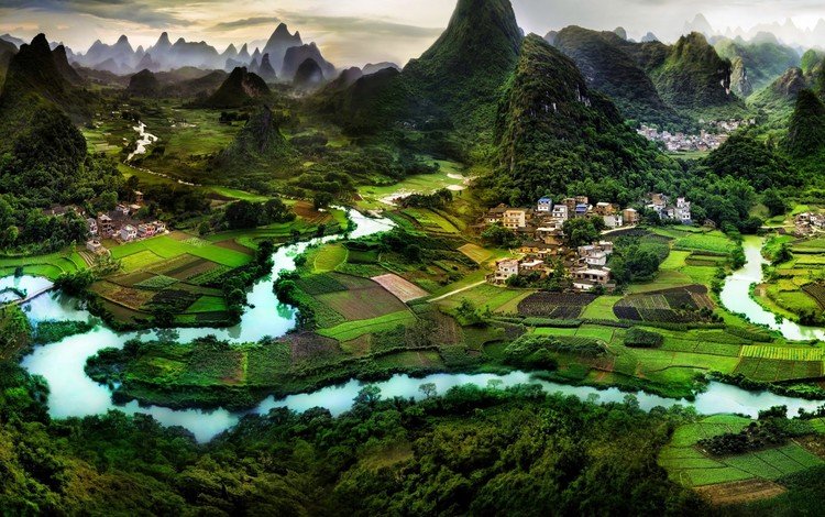 река, горы, китай, ландшафт, гуилинь, river, mountains, china, landscape, guilin