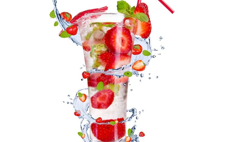 вода, мята, клубника, коктейль, water, mint, strawberry, cocktail