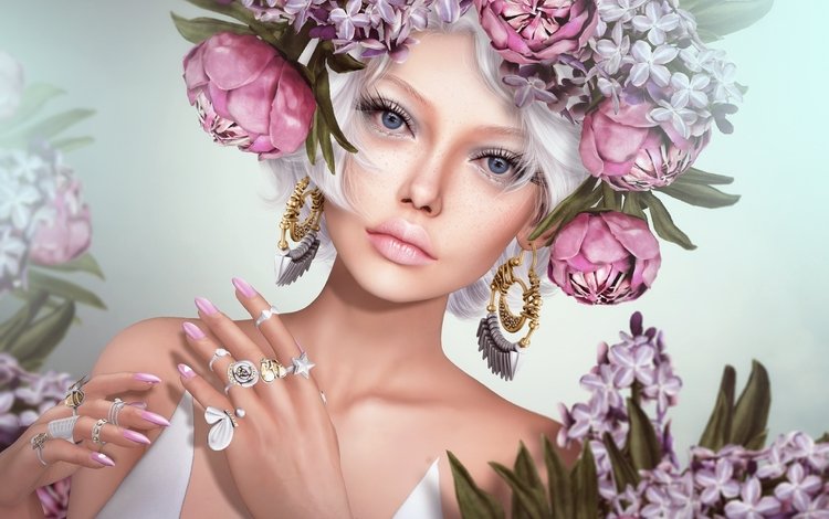 цветы, девушка, кольца, венок, сёрьги, flowers, girl, ring, wreath, earrings