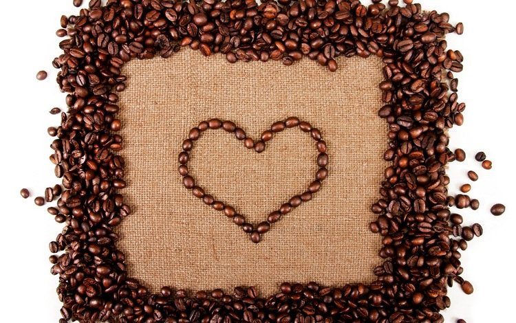 зерна, кофе, сердце, сердечка, бобы, grain, coffee, heart, beans