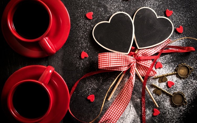кофе, сердце, сердечки, чашки, день святого валентина, бант, кубок, valentines day, сердечка, 14февраля, 14 february, coffee, heart, hearts, cup, valentine's day, bow