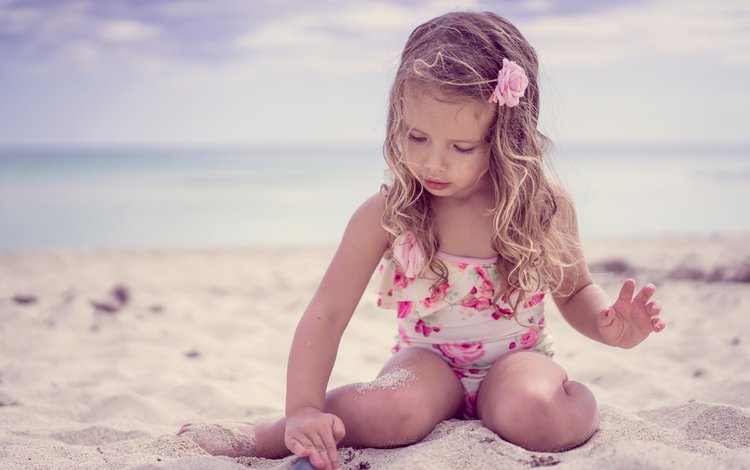 море, песок, пляж, дети, девочка, ребенок, купальник, маленькая, sea, sand, beach, children, girl, child, swimsuit, little