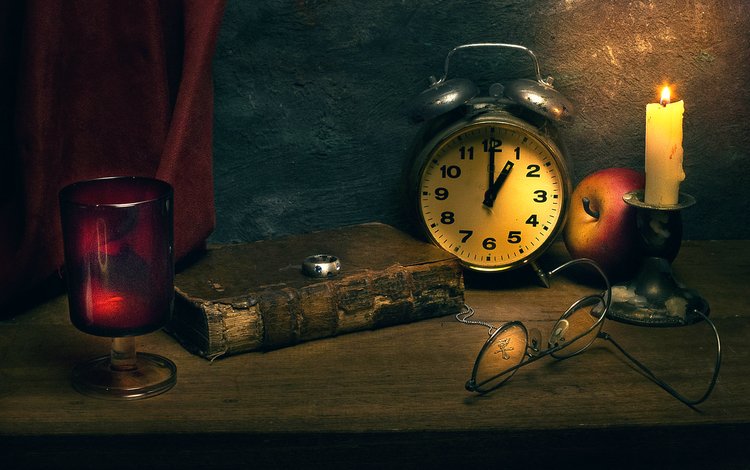 очки, часы, кольцо, яблоко, свеча, книга, натюрморт, time immortal, glasses, watch, ring, apple, candle, book, still life