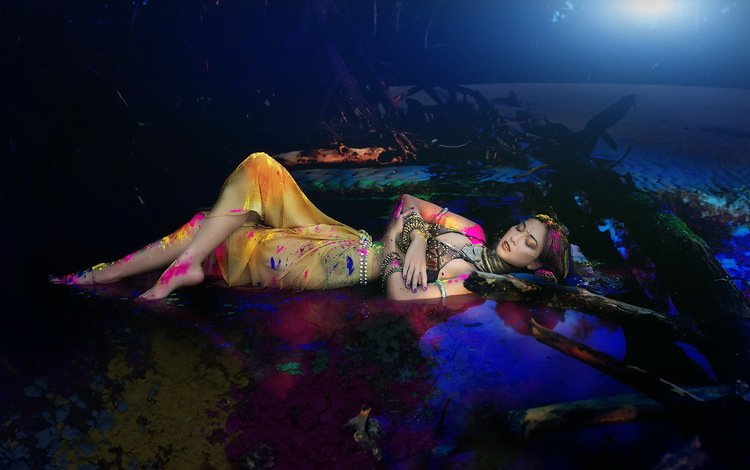 вода, девушка, фон, поза, краски, азиатка, water, girl, background, pose, paint, asian