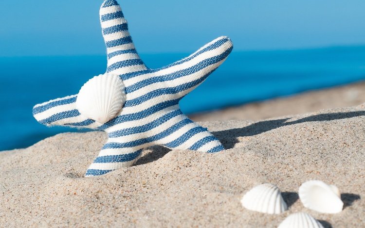море, песок, пляж, ракушки, голубая, морская звезда, песка, seashells, летнее, sea, sand, beach, shell, blue, starfish, summer