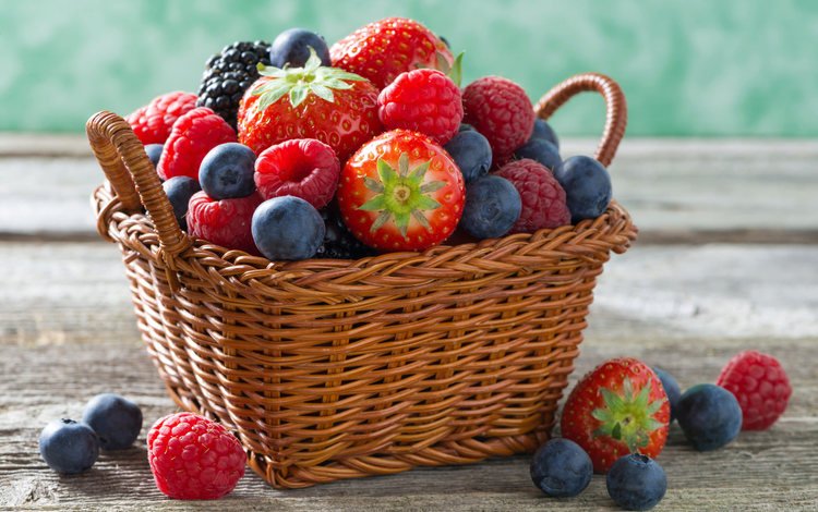 малина, клубника, корзина, ягоды, голубика, raspberry, strawberry, basket, berries, blueberries