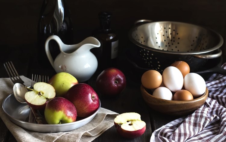 яблоки, яйца, кувшин, натюрморт, apples, eggs, pitcher, still life
