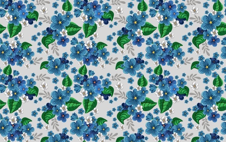 цветы, синий, узор, flowers, blue, pattern