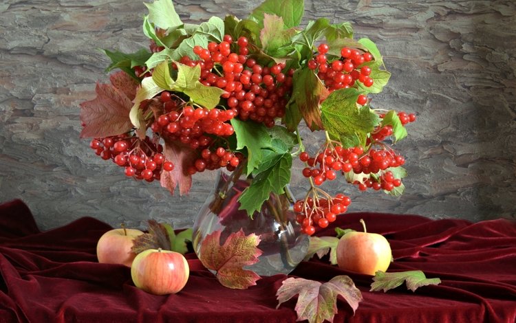 фрукты, яблоки, осень, ягоды, натюрморт, калина, fruit, apples, autumn, berries, still life, kalina