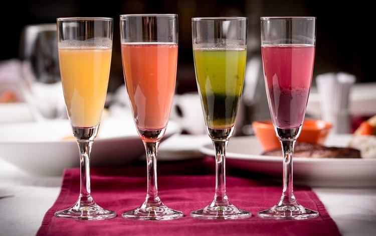 разноцветный, коктейль, напитки, бокалы, colorful, cocktail, drinks, glasses