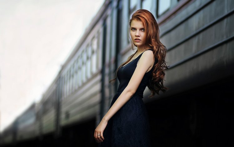 девушка, боке, поза, жд, взгляд, рыжеволосая, модель, катя, поезд, лицо, вагоны, длинные волосы, girl, bokeh, pose, railway, look, redhead, model, kate, train, face, cars, long hair