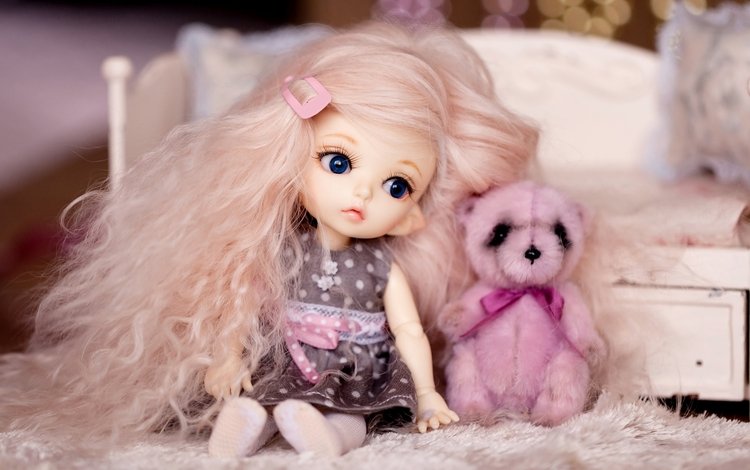 девочка, кукла, волосы, игрушки, медвежонок, girl, doll, hair, toys, bear