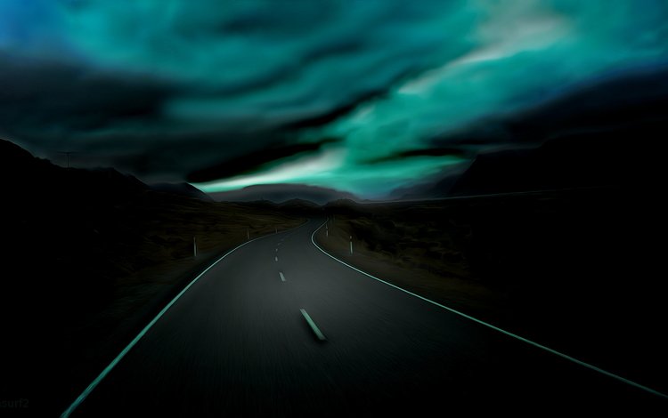 небо, дорога, ночь, горы, пейзаж, the sky, road, night, mountains, landscape