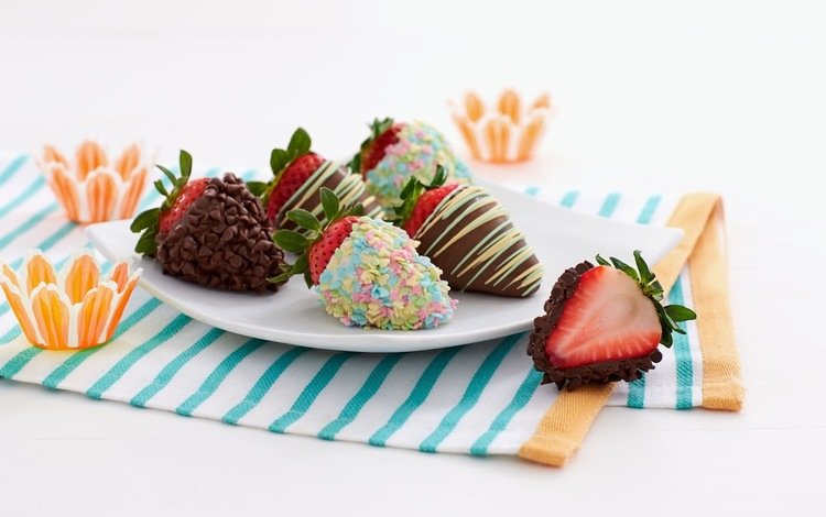 клубника, ягоды, шоколад, сладкое, тарелка, десерт, strawberry, berries, chocolate, sweet, plate, dessert