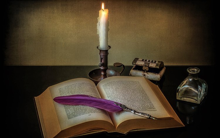 пламя, свеча, книга, перо, натюрморт, пламя свечи, flame, candle, book, pen, still life, the flame of a candle