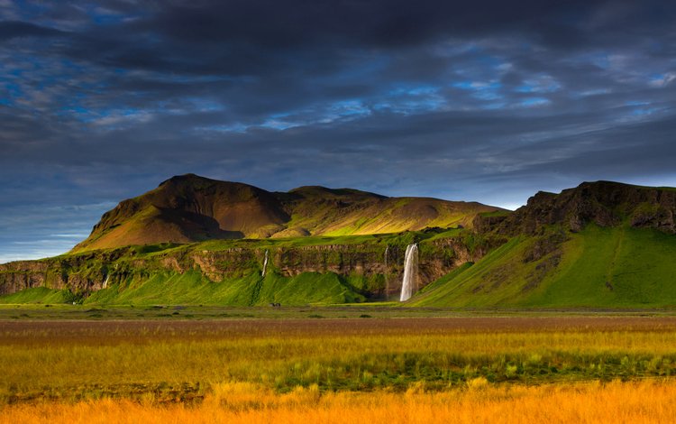 горы, скалы, пейзаж, водопад, исландия, mountains, rocks, landscape, waterfall, iceland