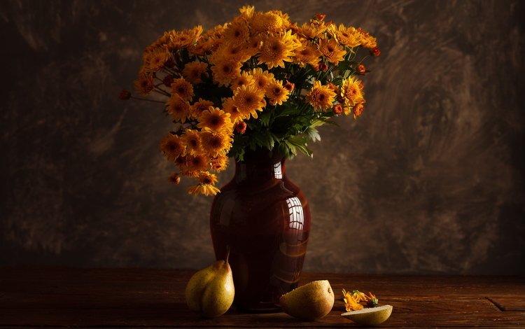 цветы, фон, фрукты, ваза, натюрморт, груши, flowers, background, fruit, vase, still life, pear